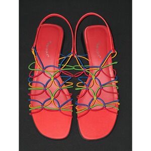 Cha Cha Womens‎ Red Multi Color Strappy Slingback Sandals Size 8M